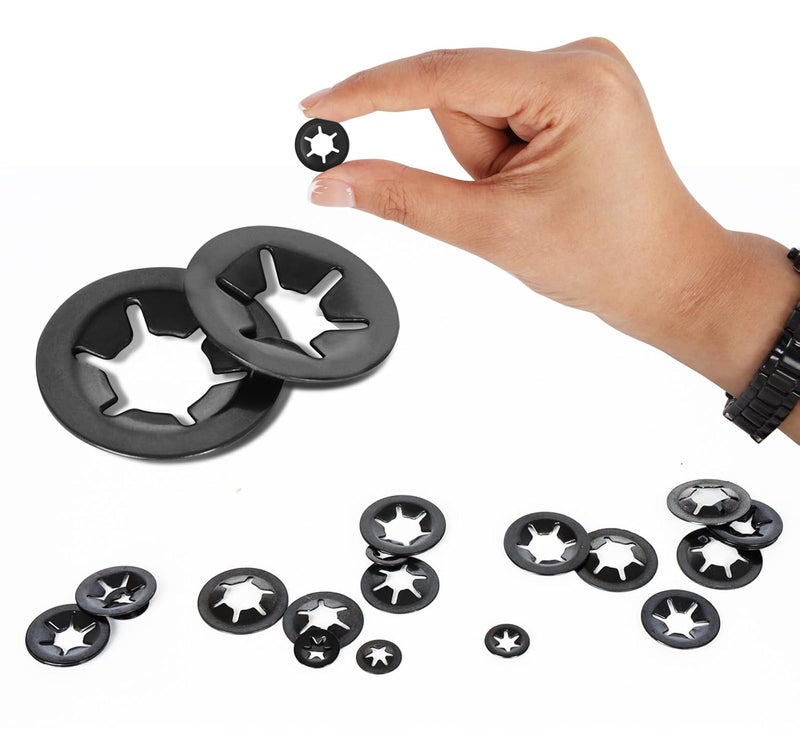OUSCHR M10 Internal Tooth Star Lock Washers, Quick Speed Locking Washers, Steel Black Finish Push on Locking Washer, Speed Retaining Clips Fasteners, 50 PCS - Image 4